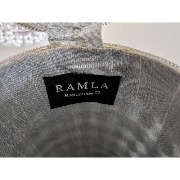 Ramla Cocktail Pearl Handmade Beaded Bag Silver Evening Clutch Purse Handbag - Picture 8 of 9